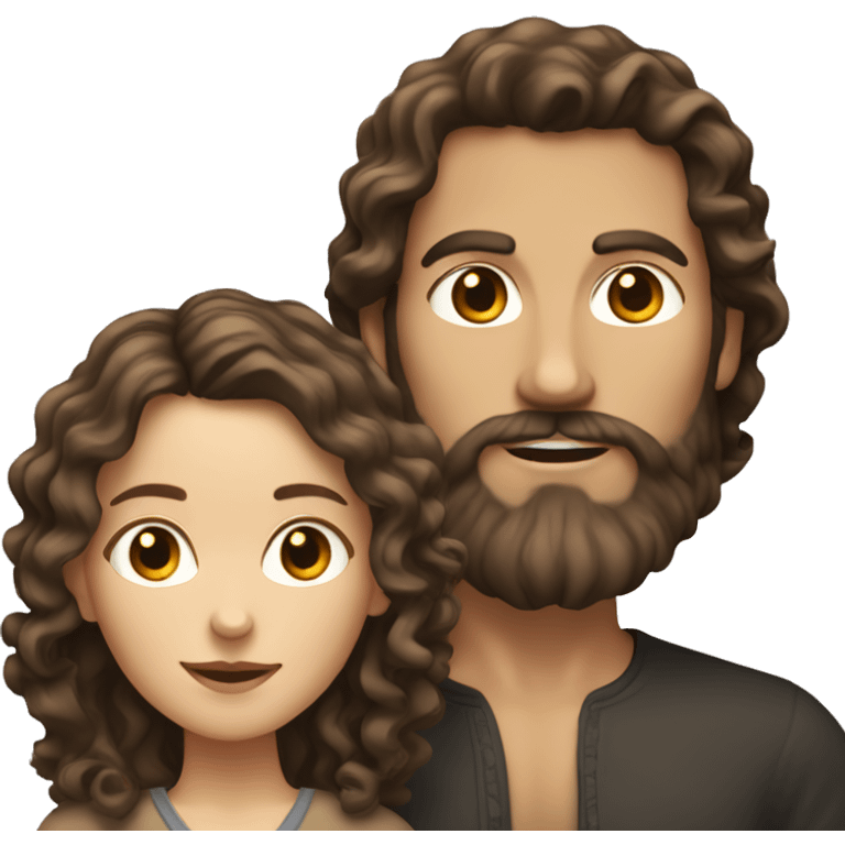 White woman with long dark brown curly hair with white man with brown wavy hair and beard emoji