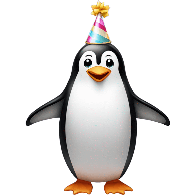 Penguin wearing a birthday hat emoji