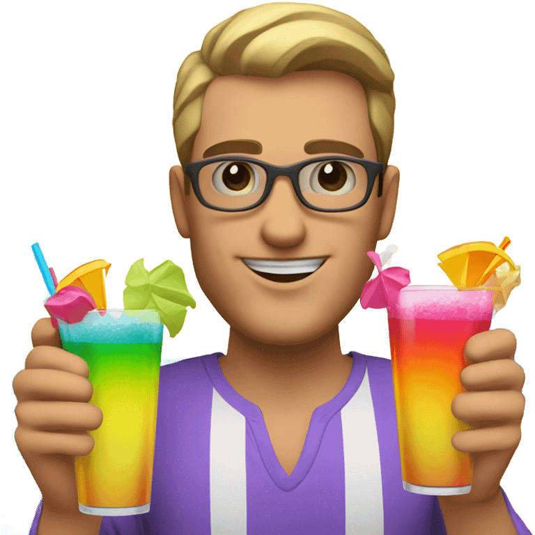 Caucasian guy at beach with cocktails  emoji