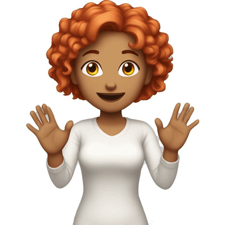 🤷‍♀️ woman throws up her hands, red hair, light skin, white background emoji