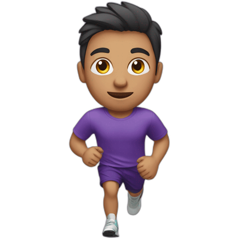 Boy Runner in purple T-shirt and swan logo emoji