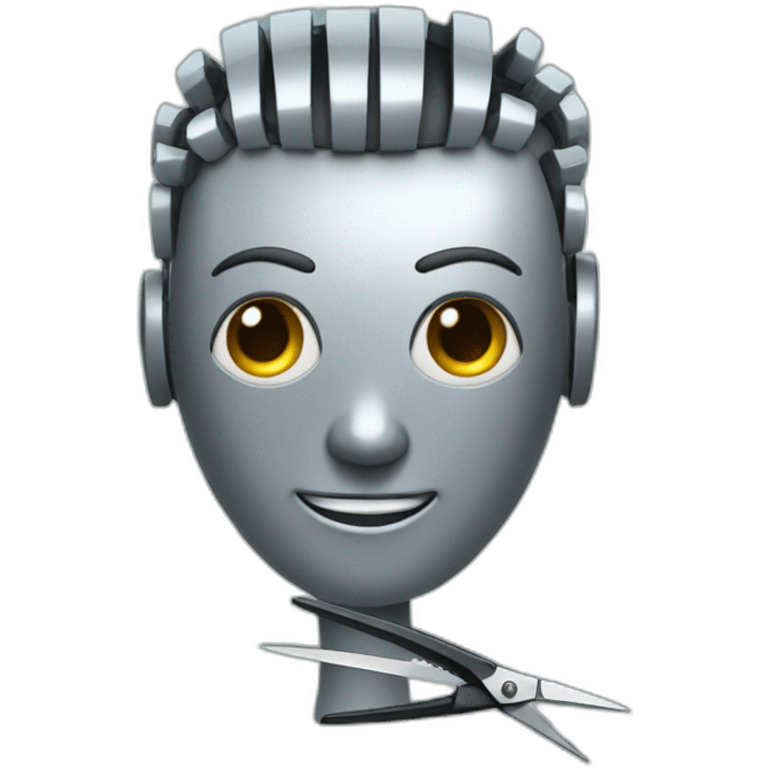 A robot with a haircutting scissors emoji