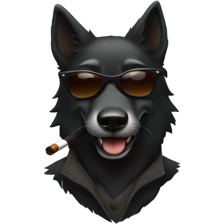 A short haired black wolf wearing sunglasses and smoking a cigar emoji