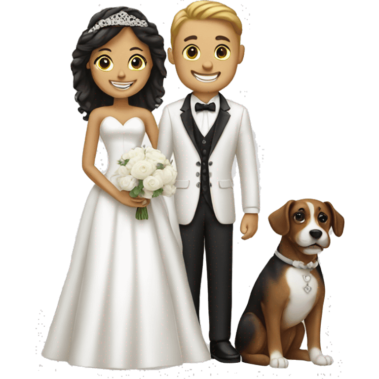 White bride and groom with a dog emoji