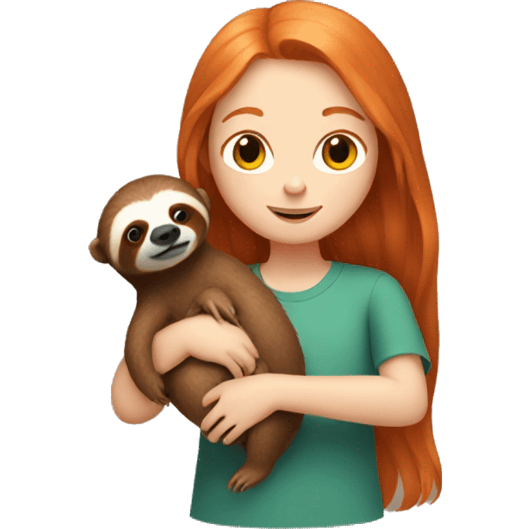 ginger girl holding a sloth  emoji