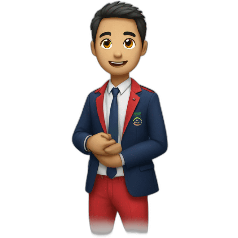 Kiwi bird animated student wearing a school uniform, red vest and navy blue blazer emoji