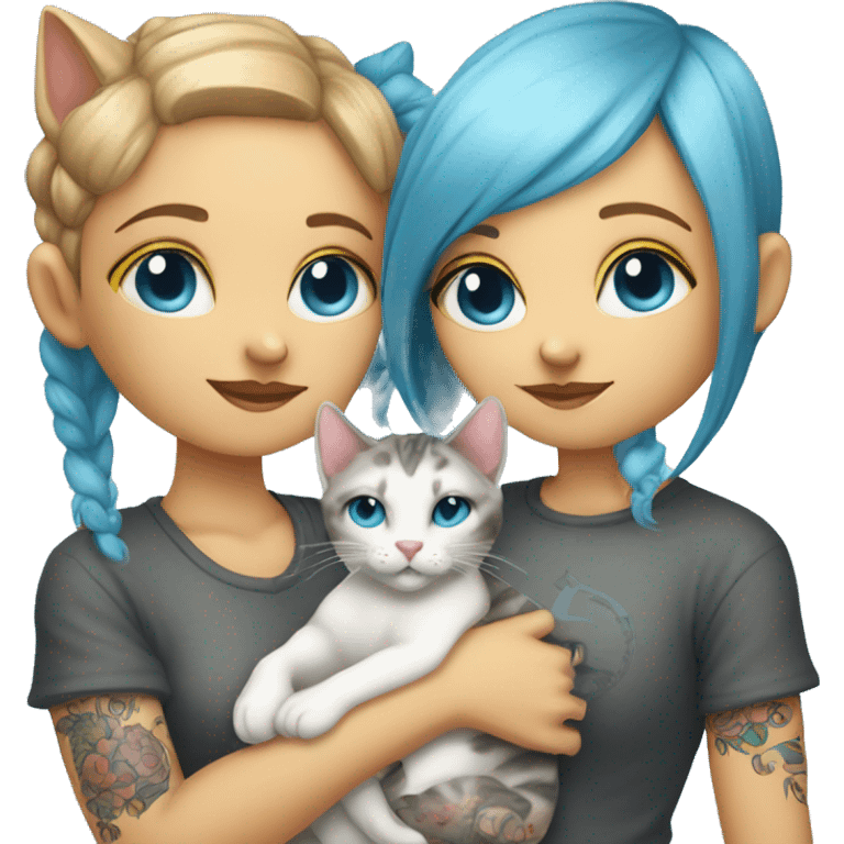 2 cats in the hands of a light blue-eyed girl with tattoos emoji