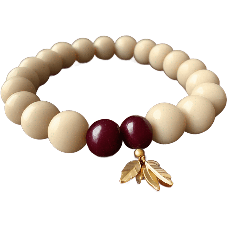 Mala beads beige bracelet with burgundy fluff emoji