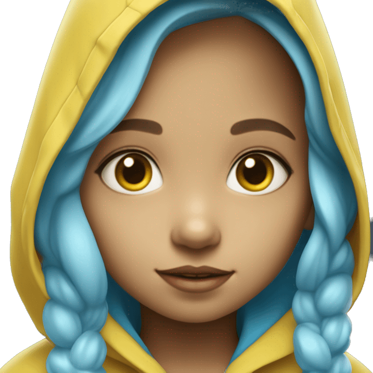 Cute little girl with light blue hair wearing a yellow raincoat hood up with rosary fair skin emoji