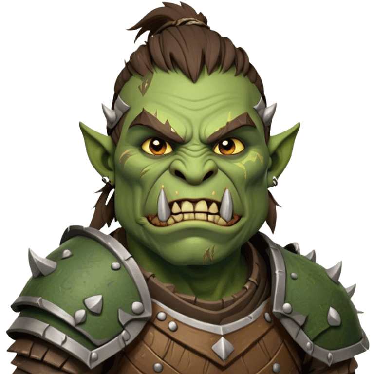 Cinematic Realistic WoW Orc Warrior Portrait, head tilted dramatically with an exaggeratedly amused expression, blending raw, primal might with a touch of unexpected humor. His battle-scarred green skin, robust muscles, and intricately detailed tribal armor in deep, earthy tones are rendered with lifelike texture and dynamic lighting, high shine, dramatic yet whimsical, capturing an orc warrior whose epic strength is matched by a playful, irreverent charm. emoji