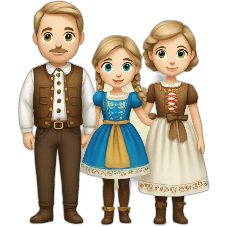 Polish folk family, with dark blond hair, blue eyes or brown emoji