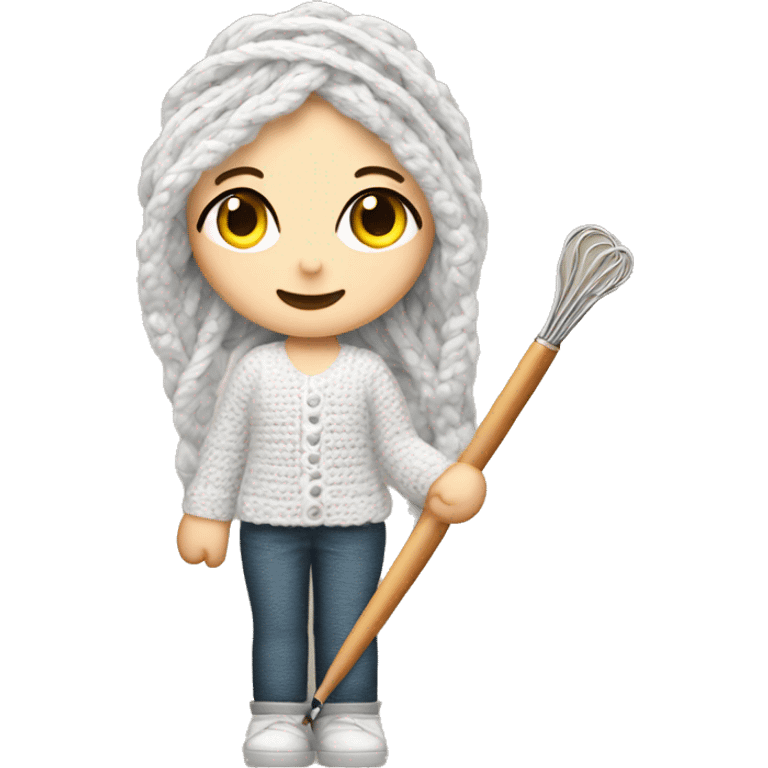 White girl with a yarn skein and crochet hook emoji