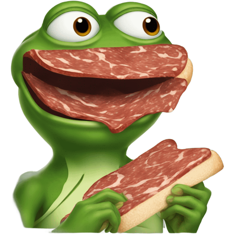 heart eyes emoji but as pepe the frog eating a salami emoji