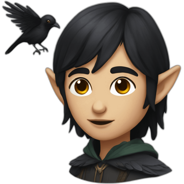 blind elf with black hair and a raven emoji