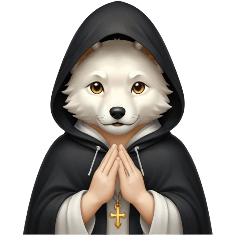 white wolf praying with black hooded cloak emoji