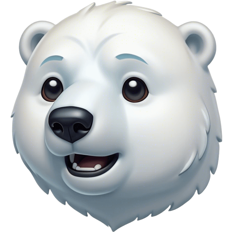 Cinematic Comical Polar Bear Portrait Emoji, Head tilted dramatically with an exaggeratedly shocked expression, featuring a robust, snowy build with wide, comically expressive eyes full of humorous disbelief, Simplified yet hilariously expressive features, highly detailed, glowing with a slightly sassy polar glow, high shine, dramatic yet playful, stylized with an air of quirky arctic attitude, soft glowing outline, capturing the essence of a meme-worthy polar bear that appears ready to side-eye its way into viral fame! emoji