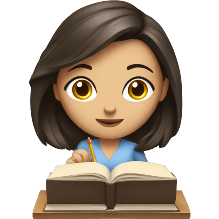 Pretty brunette woman studying emoji