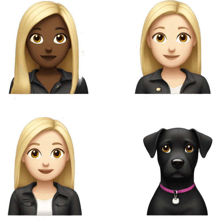 A girl with straight blond hair with a black dog with white breasts emoji