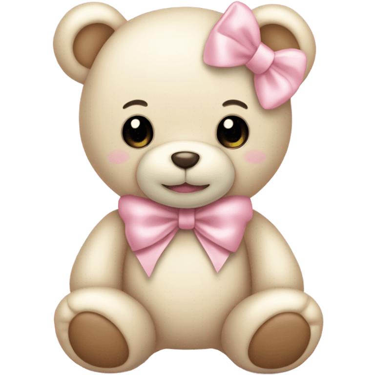 cream colored teddy bear with pastel pink bow emoji