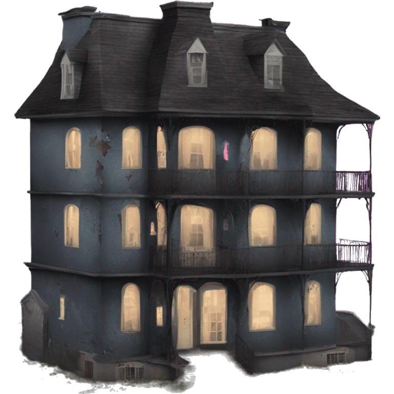 Dark dilapidated 8 story Haunted Barbie manor hotel with attached garage  emoji