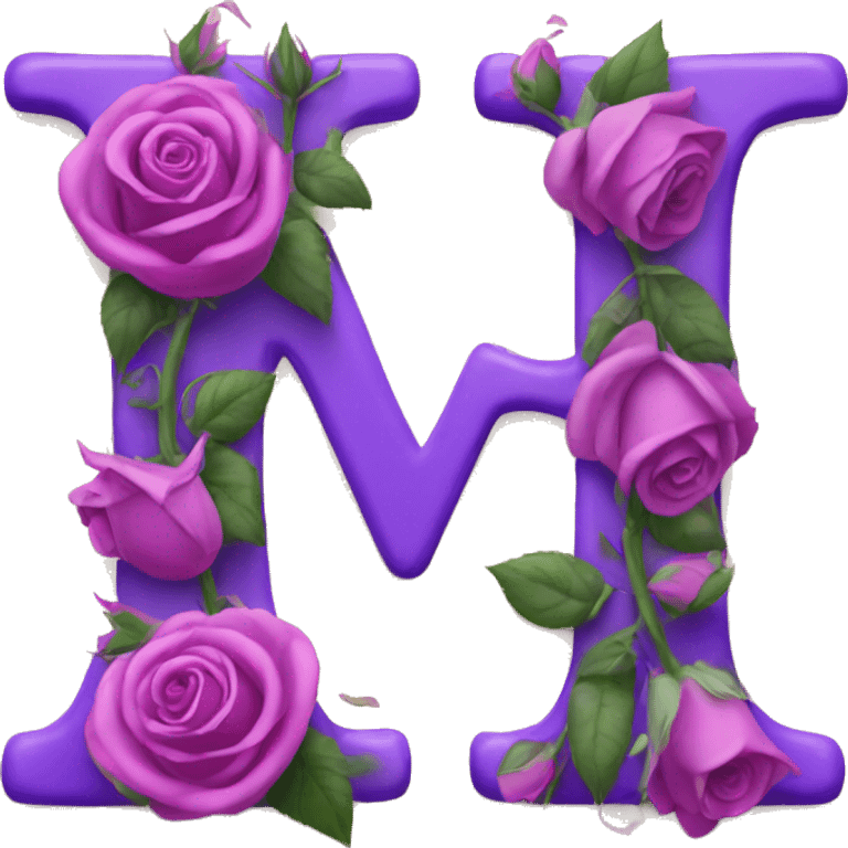 Letter R and M with roses and hearts of love in purple emoji