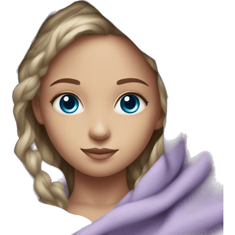 Realistic lilac blanket wrapped around young girl with blue eyes emoji