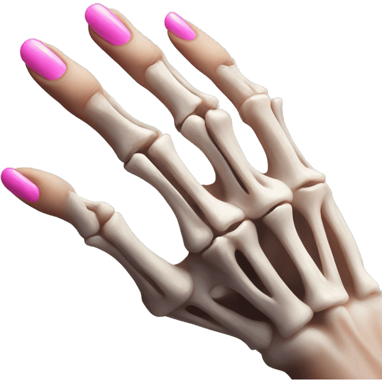 Skeleton hand 5 fingers with pink polish nails minimalistic  emoji