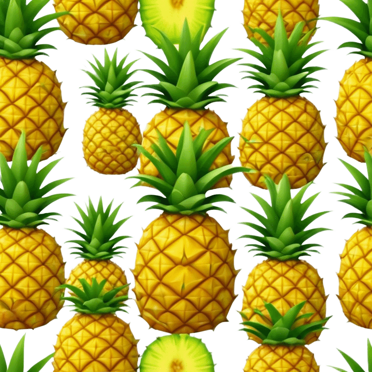 Cinematic Realistic Pineapple Emoji, Tropical and vibrant, with a golden-yellow textured skin and a crown of spiky green leaves on top. The body of the fruit is sharply geometric, its surface rich with natural patterns. Soft glowing outline, capturing the essence of exotic sweetness and tropical flair in a fresh pineapple! emoji