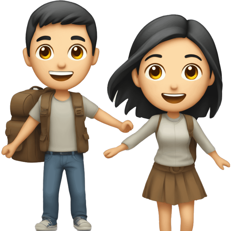 Cute young  Asian couple excitedly traveling  emoji