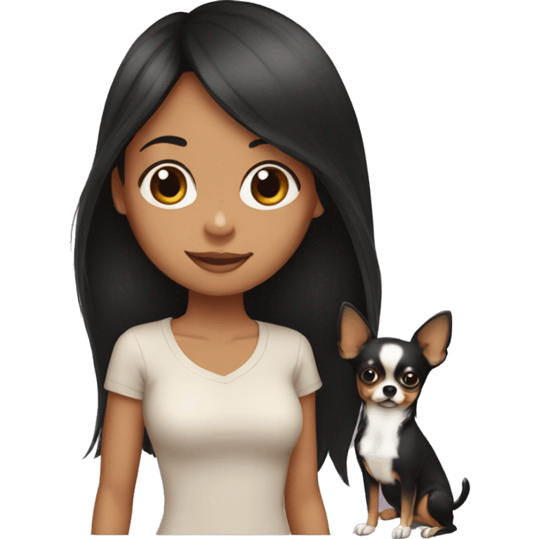 black long hair girl standing with 2 chihuahuas emoji