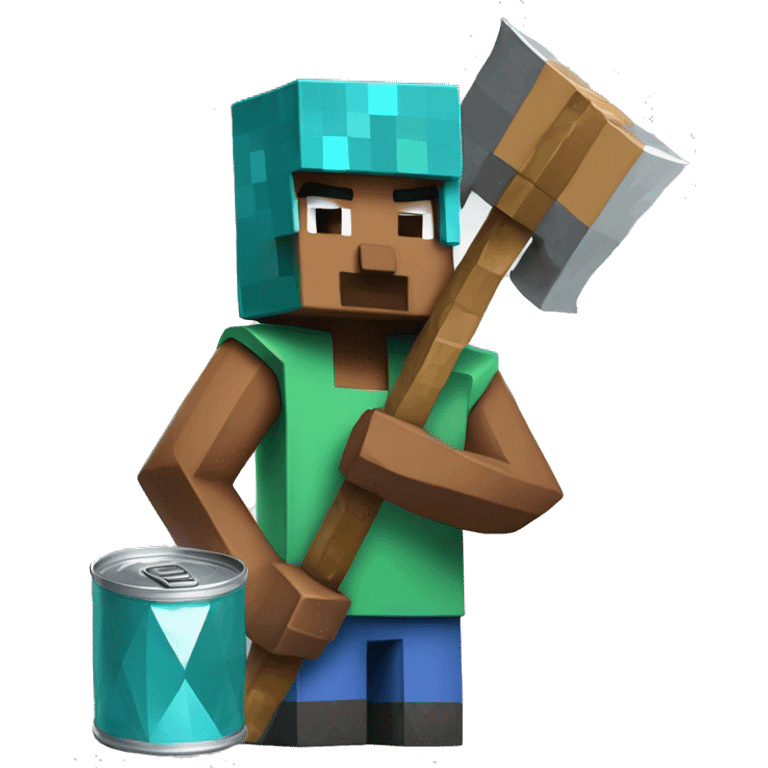 A Minecraft figure with a can diamond pickaxe while frowning emoji