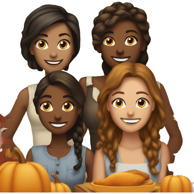 4 awesome girlfriends on thanksgiving emoji