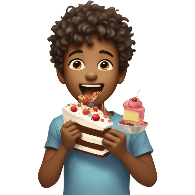 Boy eating a cake emoji