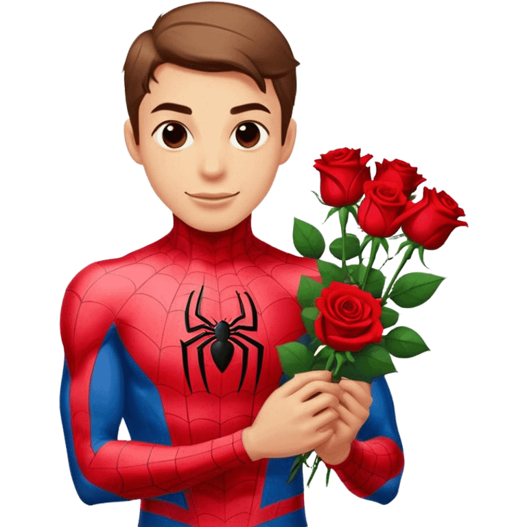 Spider-Man wishing a happy Valentine’s Day with a dozen roses emoji