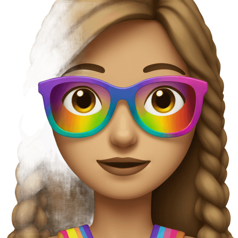 brown hair girl wearing a rainbow glass sunglasses emoji