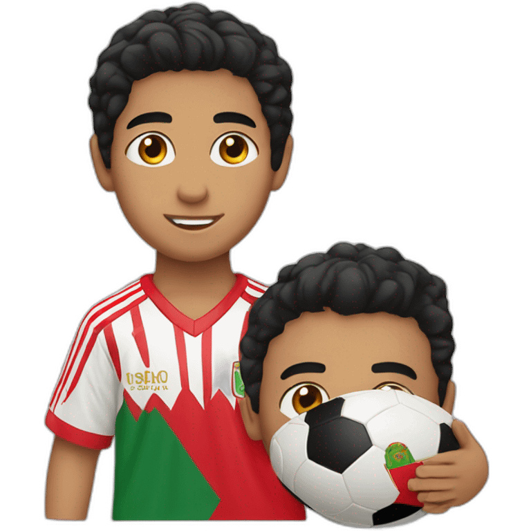 A boy with black hair and Brown eyes and morocco football shirt emoji