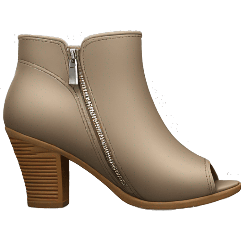 Realistic pair of Isolated taupe peep toe zip up bootie boots facing forward.  emoji