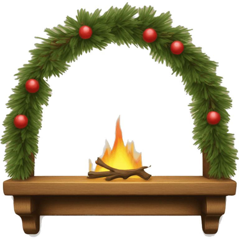 Wooden mantle with pine garland emoji