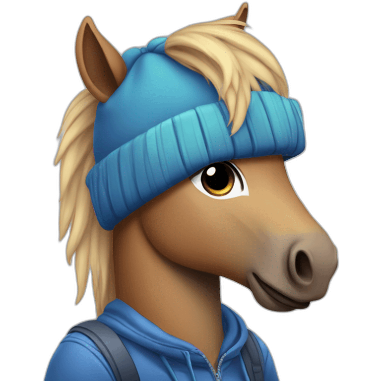 sad pony wearing a blue beanie and holding a ps5 controller caricature art style  emoji