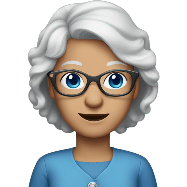 Blue eyes younger grandma with long gray hair and sunglasses  emoji