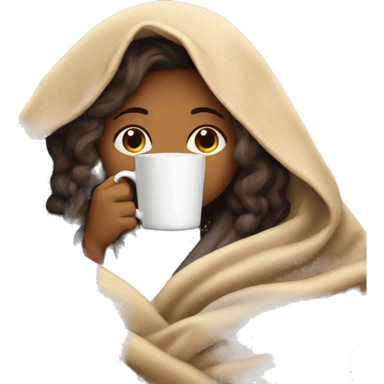 girl inside a blanket sipping coffee eyes closed emoji