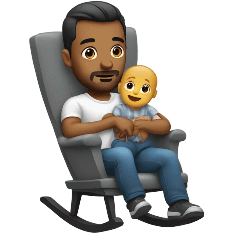 Man rocking baby in grey rocker  emoji