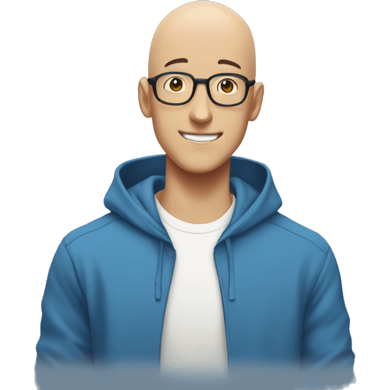 bald saitama in his 20s wearing glasses smiling in a blue hoodie emoji