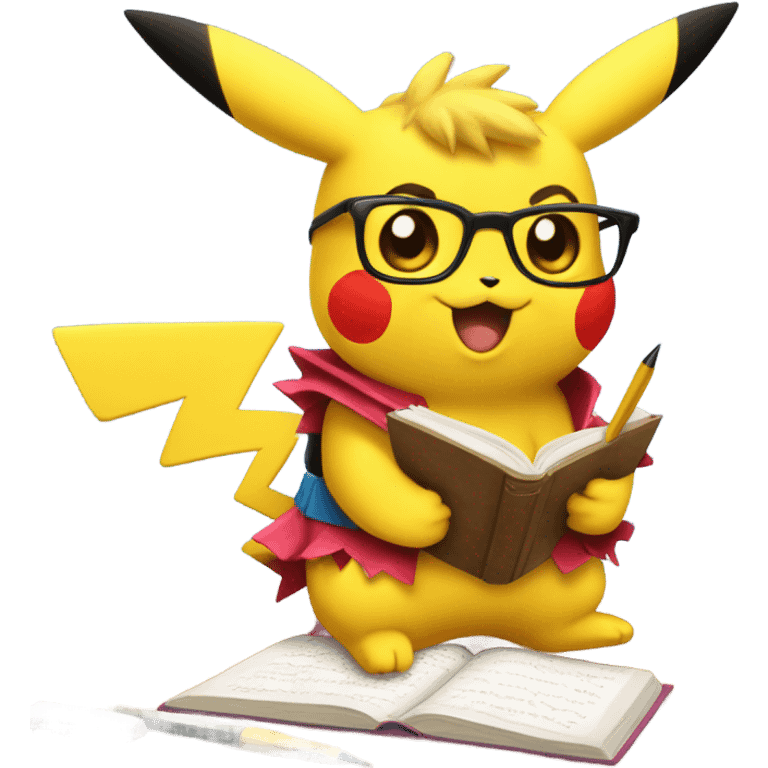 Pikachu in a tutu writing a book "Pillock!" emoji