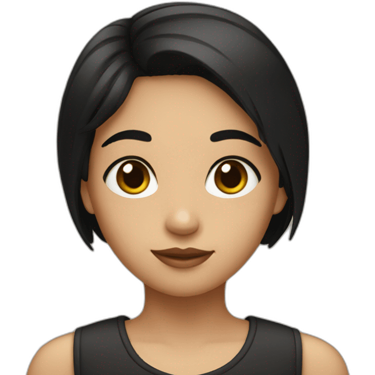 A girl with short black hair, wheat-coloured skin, wearing black  emoji