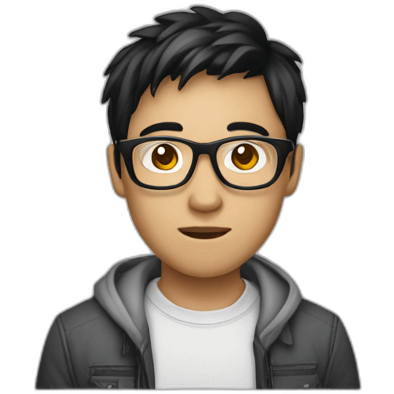 a male vietnamese programmer with tan skin with black hair with silver metal glasses and with a macbook emoji