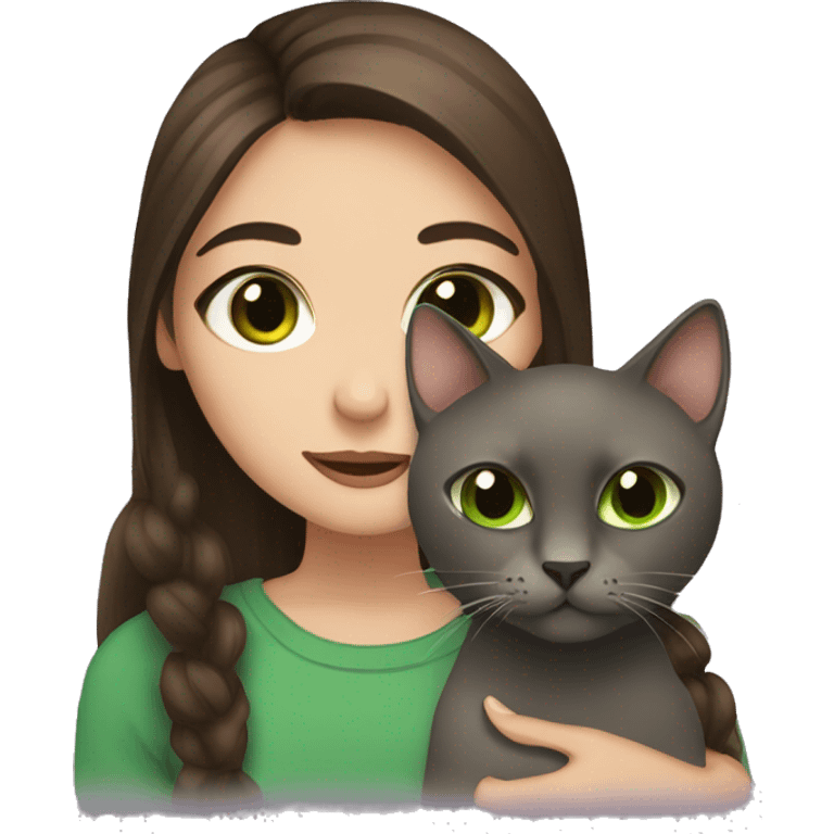 Brown hair and brown eyes girl holding green eyes black cat emoji