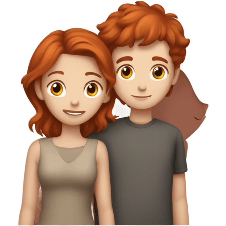 Red head girl and brown hair boy cuddling emoji