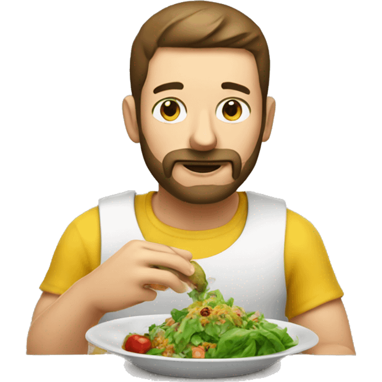 a man programing while eating vegan fo emoji