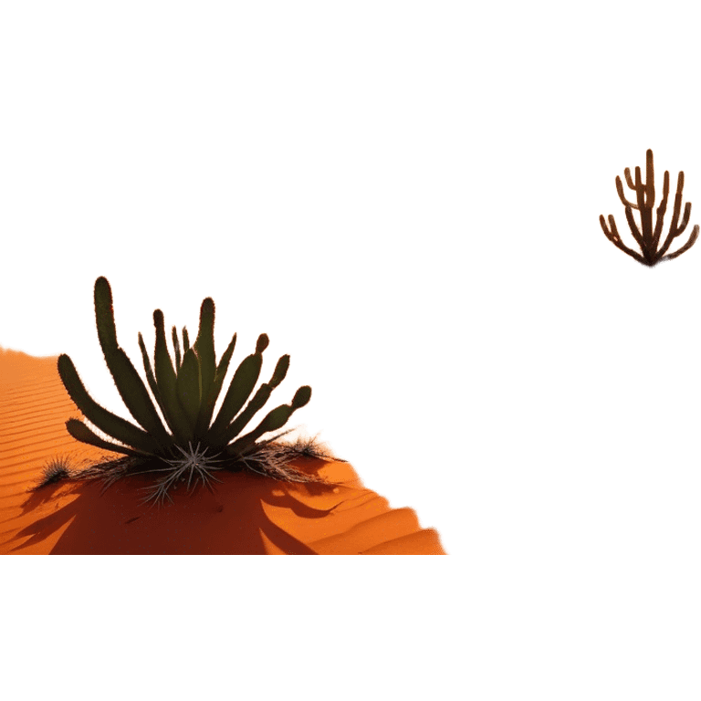 Cinematic Realistic Desert Emoji, Expansive and arid, with vast stretches of golden sand dunes and scattered cacti, the sun casting a warm, almost orange glow over the dry, cracked earth. The horizon blurs into a heat shimmer, while the occasional desert flower adds a splash of color to the barren landscape. Soft glowing outline, capturing the essence of the harsh yet stunning beauty of the desert, calm and quiet, filled with silence and mystery. emoji